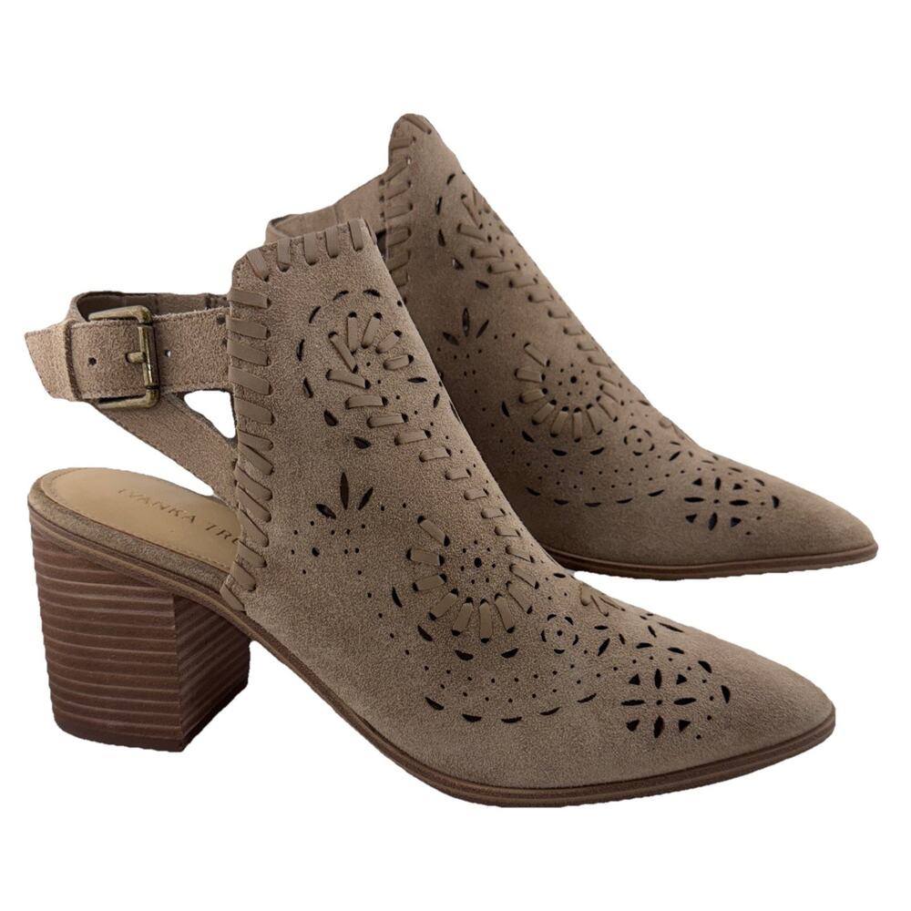 Ivanka Trump Ivory Dora Sz 10 Perforated Leather Suede Block Heel Back Strap NWB